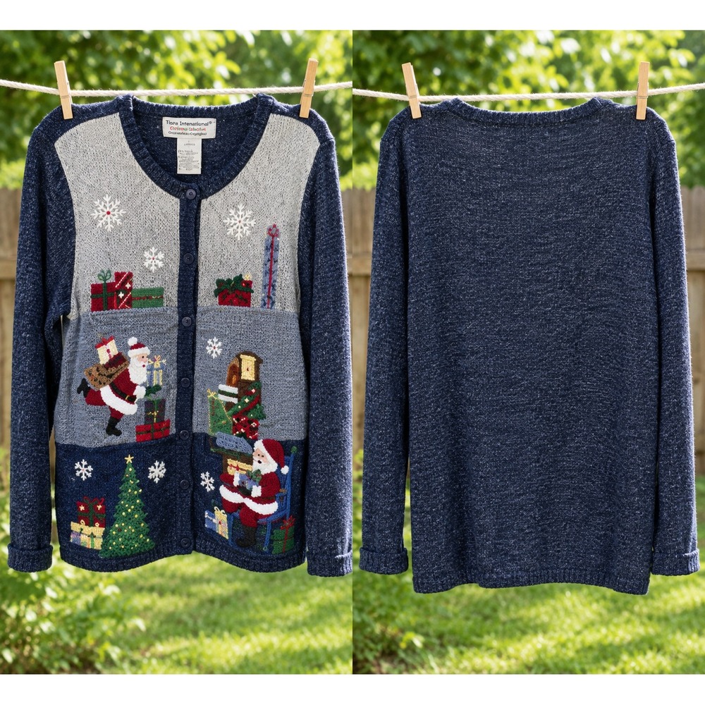Tiara International Christmas Collection Women's L Santa Cardigan Sweater